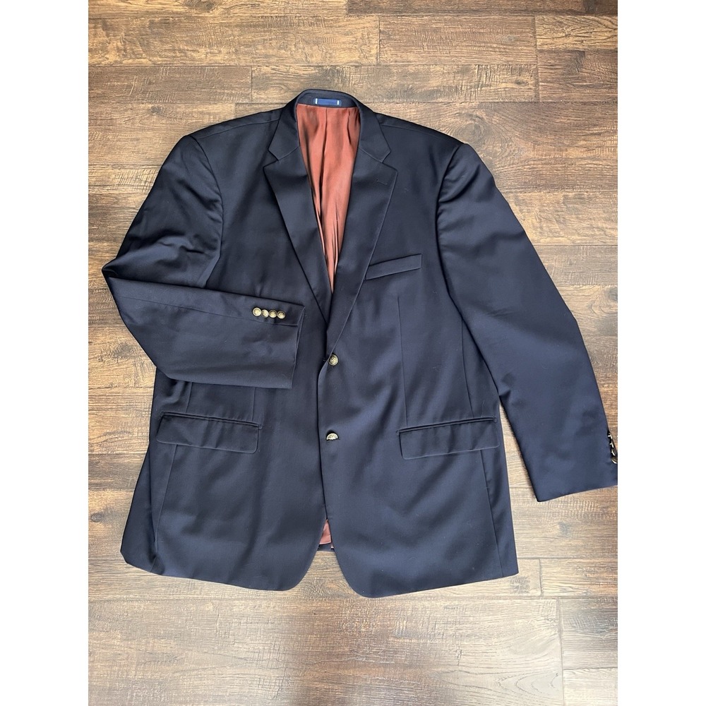 Paul‎ Fredrick 50L Blue Dark Navy 100% Wool Suit Jacket Blazer Sport Coat Gold